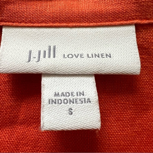 J.Jill Love Linen Zinnia Saffron Orange Shirtdress S Lagenlook Coastal - Picture 13 of 16